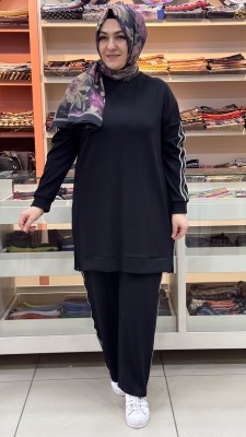 inza moda - Kenarları Taş Detaylı Takım Siyah/1885