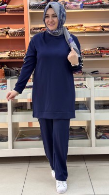 inza moda - Kenarları Taş Detaylı Takım Lacivert/1885
