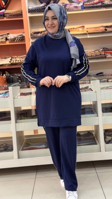 Kenarları Taş Detaylı Takım Lacivert/1885 - Thumbnail