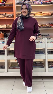 Kenarları Taş Detaylı Takım Bordo/1885 - Thumbnail