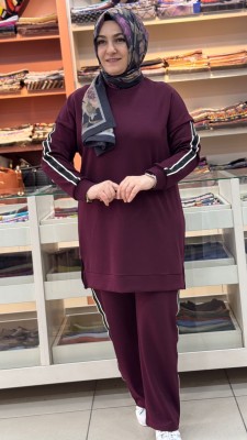 Kenarları Taş Detaylı Takım Bordo/1885 - Thumbnail