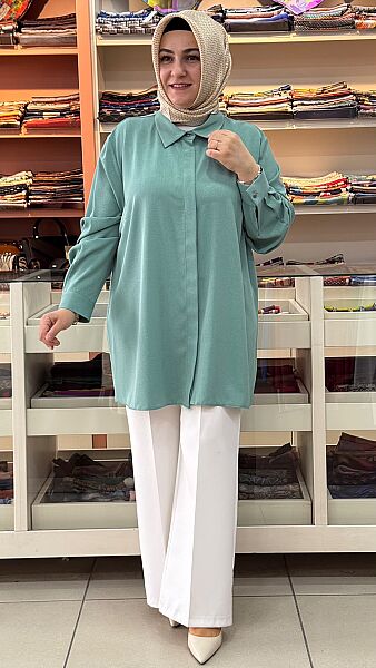 Kendinden Desenli Basic Tunik Çağla/4214