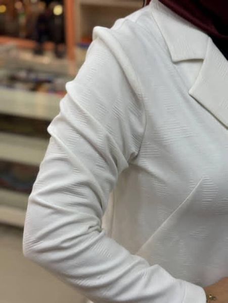 Kendinden Desenli Düğmeli Ceket Ekru/24432