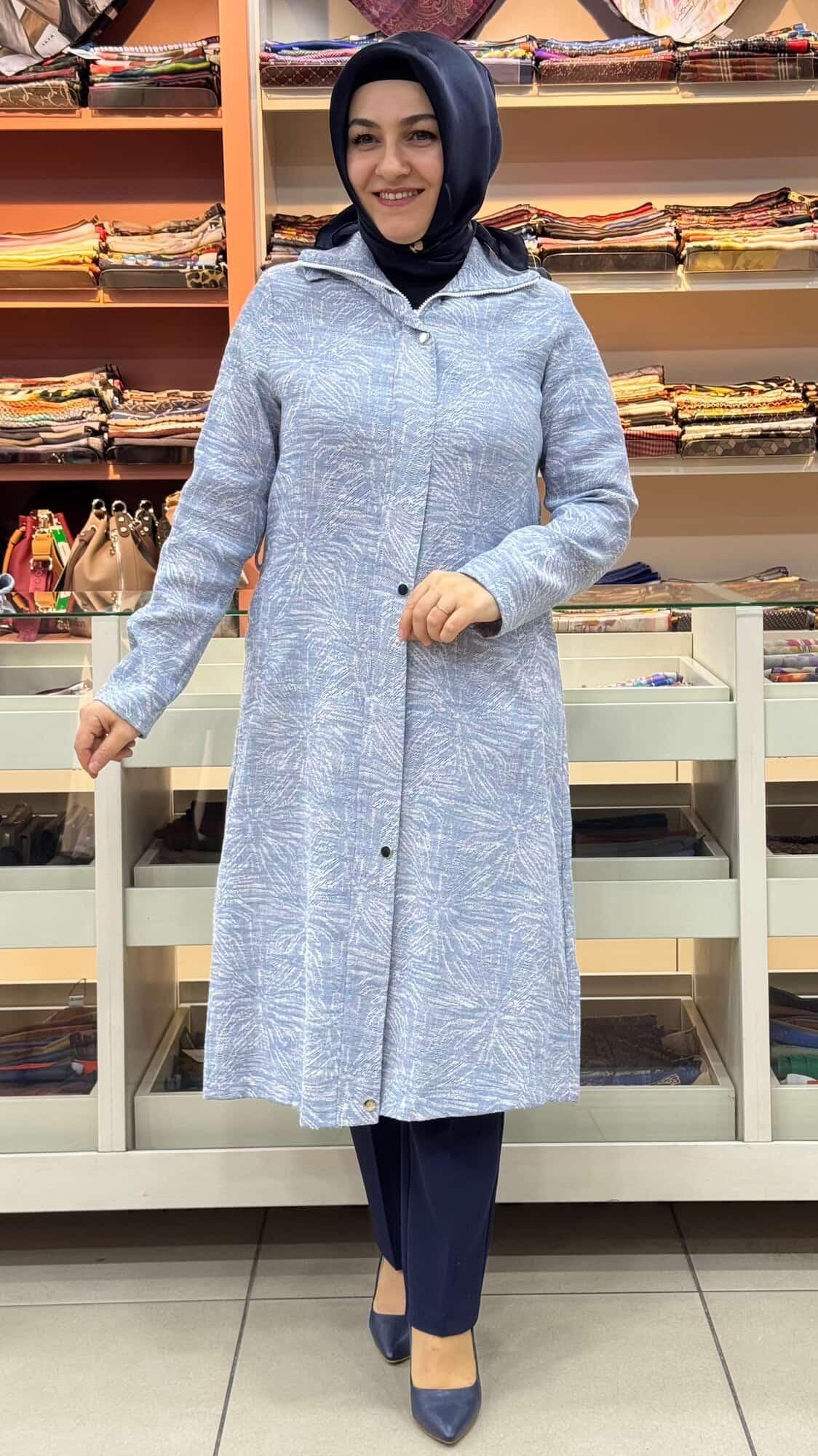 Gaze - Kendinden Desenli Kap Mavi/9186