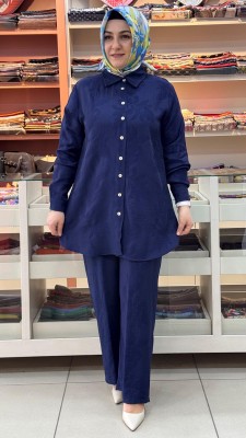 Kado - Kendinden Desenli Pantolonlu Takım Lacivert/263170