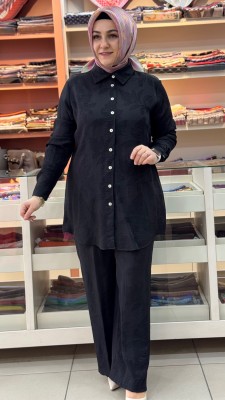 Kendinden Desenli Pantolonlu Takım Siyah/263170 - Thumbnail