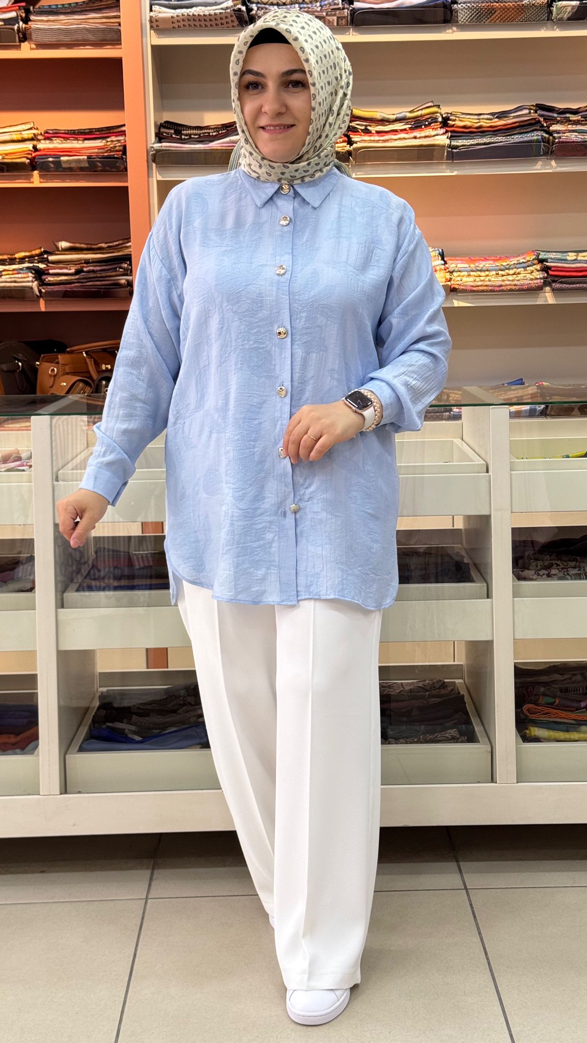 İnza Moda - Kendinden Desenli Tunik Bebe Mavi/1970 