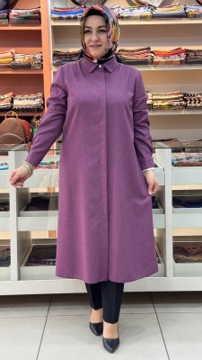 Gaze - Keten Görünümlü Basic Uzun Tunik Mor/4209