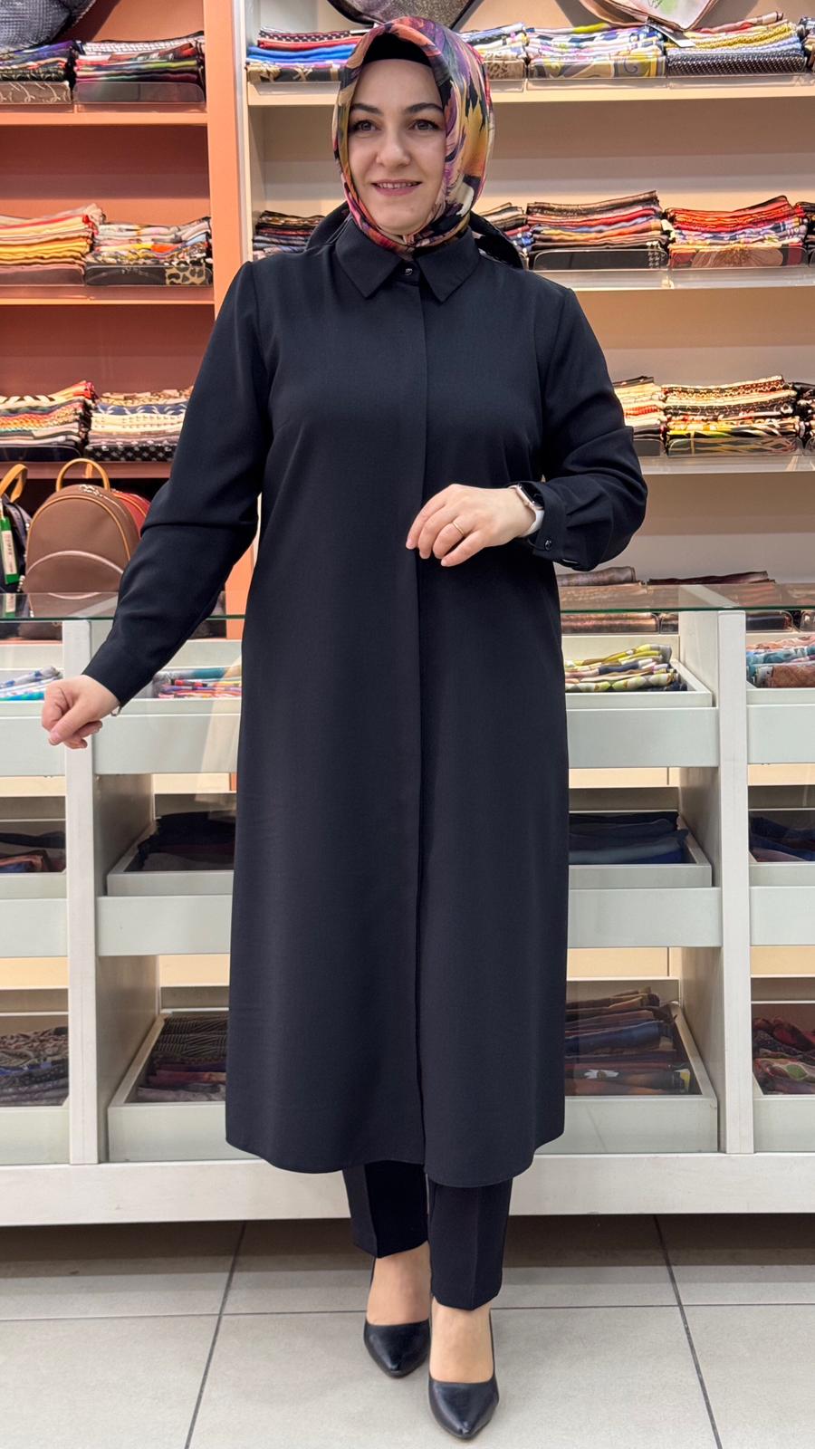 Gaze - Keten Görünümlü Basic Uzun Tunik Siyah/4209