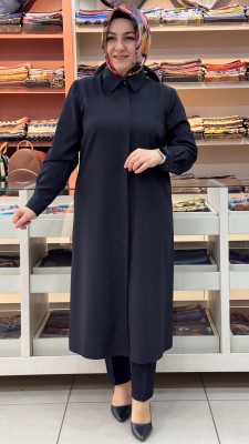 Gaze - Keten Görünümlü Basic Uzun Tunik Siyah/4209