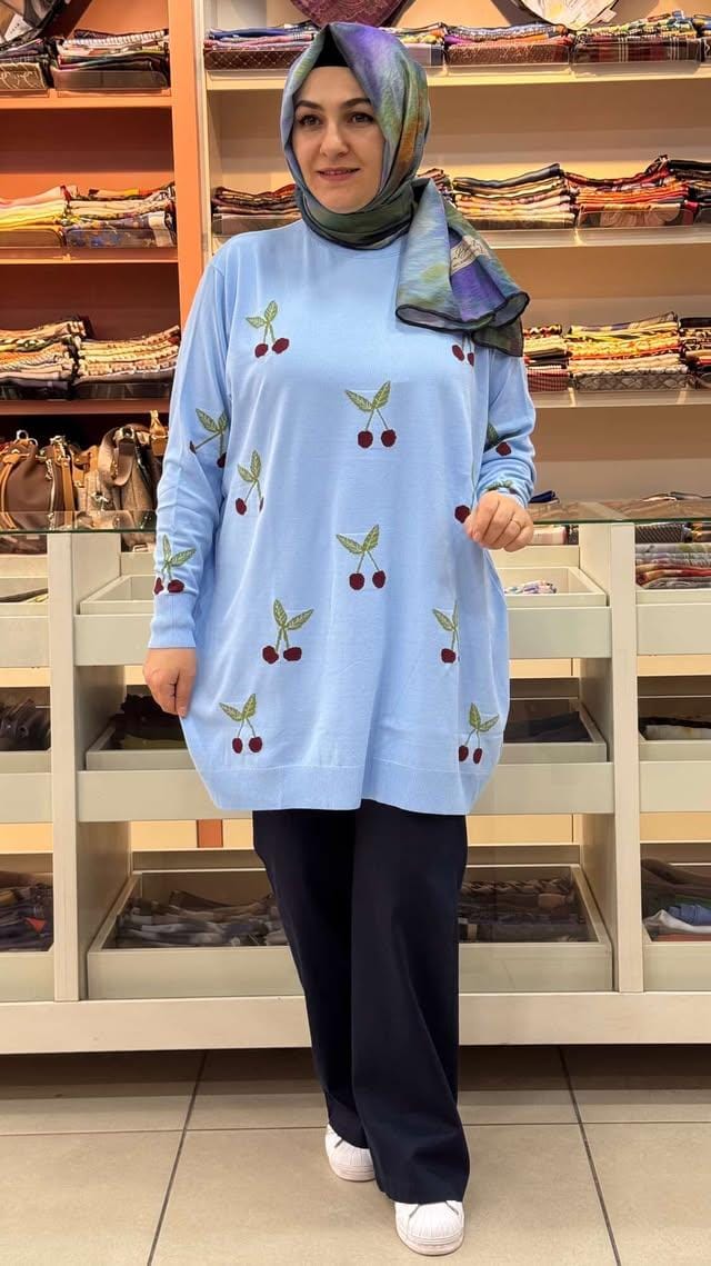  - Kirazlı Triko Tunik Mavi/2560