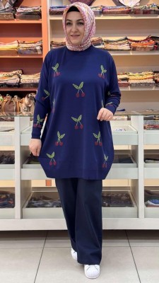 Kirazlı Triko Tunik Lacivert/2560 - Thumbnail