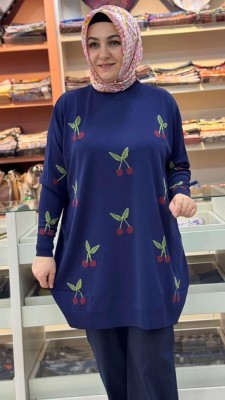 Kirazlı Triko Tunik Lacivert/2560 - Thumbnail