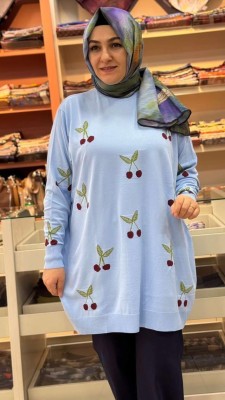Kirazlı Triko Tunik Mavi/2560 - Thumbnail