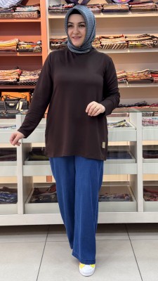 Kısa Basic Tunik Kahve/9221 - Thumbnail