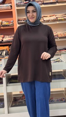 Kısa Basic Tunik Kahve/9221 - Thumbnail