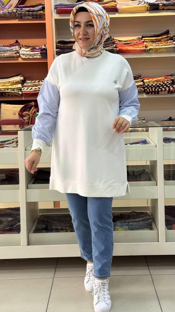 Kado - Kolları Çizgi Detaylı Tunik Ekru/257436