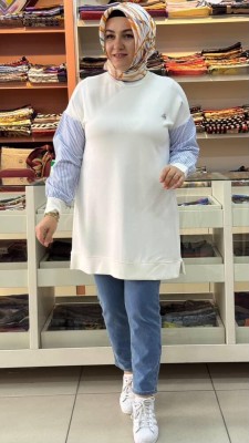 Kado - Kolları Çizgi Detaylı Tunik Ekru/257436