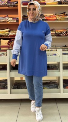 Kado - Kolları Çizgi Detaylı Tunik Mavi/257436