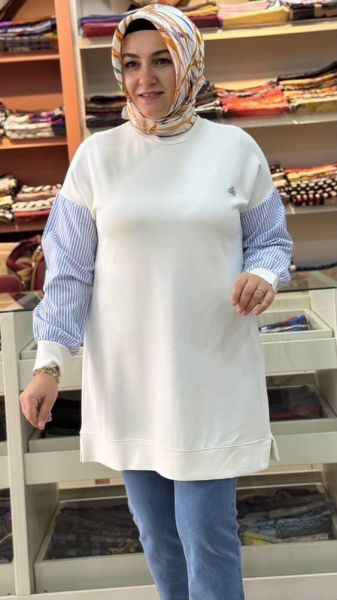 Kolları Çizgi Detaylı Tunik Ekru/257436