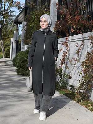 Puane - Kolları Düğme Detaylı Kap Siyah/15290