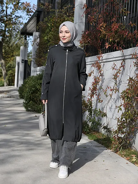 Kolları Düğme Detaylı Kap Siyah/15290