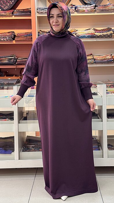 Kolları İpek Kupra Triko Elbise Mürdüm/5106 