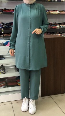  - Kolları Lastikli Bağcık Detaylı Takım Mint Yeşil/ 3535