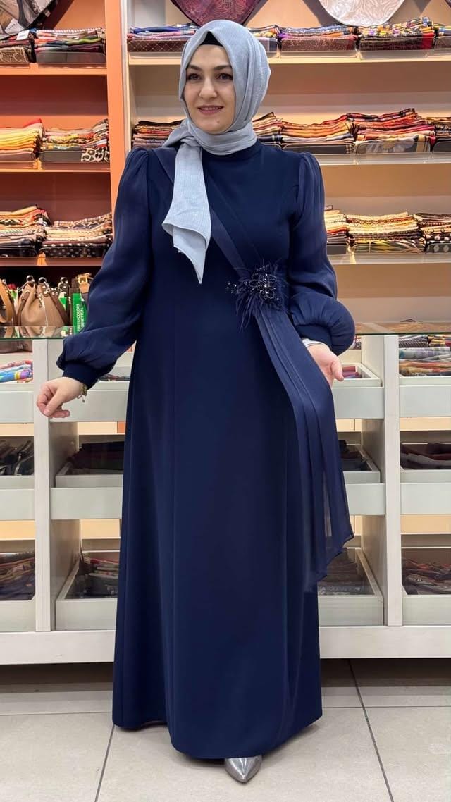 Gaze - Kolları Organze Tül Detaylı Abiye Lacivert/5167