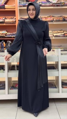 Gaze - Kolları Organze Tül Detaylı Abiye Siyah/5167