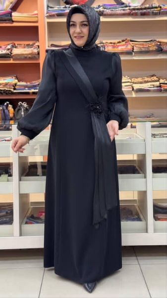 Kolları Organze Tül Detaylı Abiye Siyah/5167