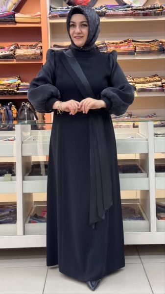 Kolları Organze Tül Detaylı Abiye Siyah/5167