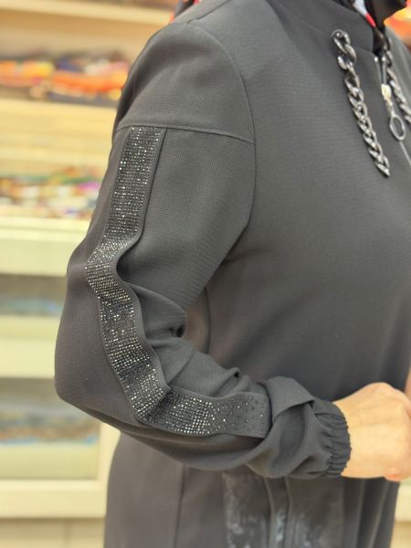 Kolları Pul Detaylı Organze Cepli Ferace Siyah/90591