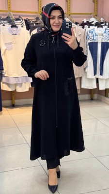 Kolları Taşlı Organze Cep Detaylı Kap Siyah/1034 - Thumbnail