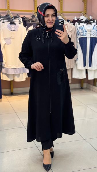 Kolları Taşlı Organze Cep Detaylı Kap Siyah/1034