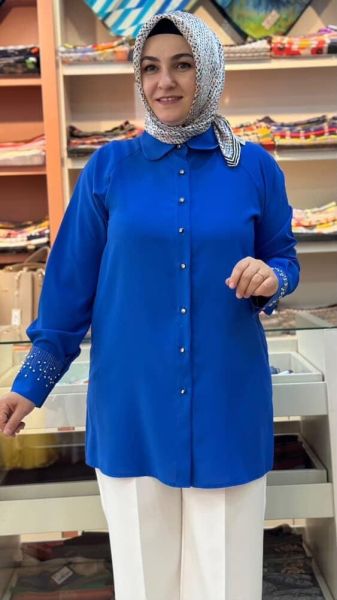 Kolları Zımba ve Taş Detaylı Tunik Saks/3032