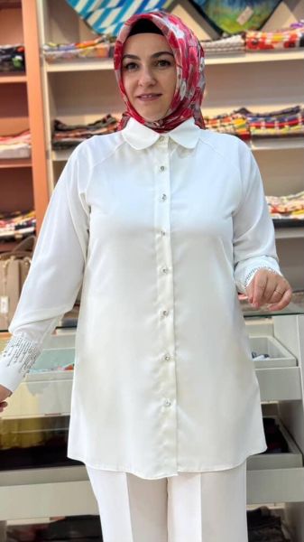 Kolları Zımba ve Taş Detaylı Tunik Ekru/3032