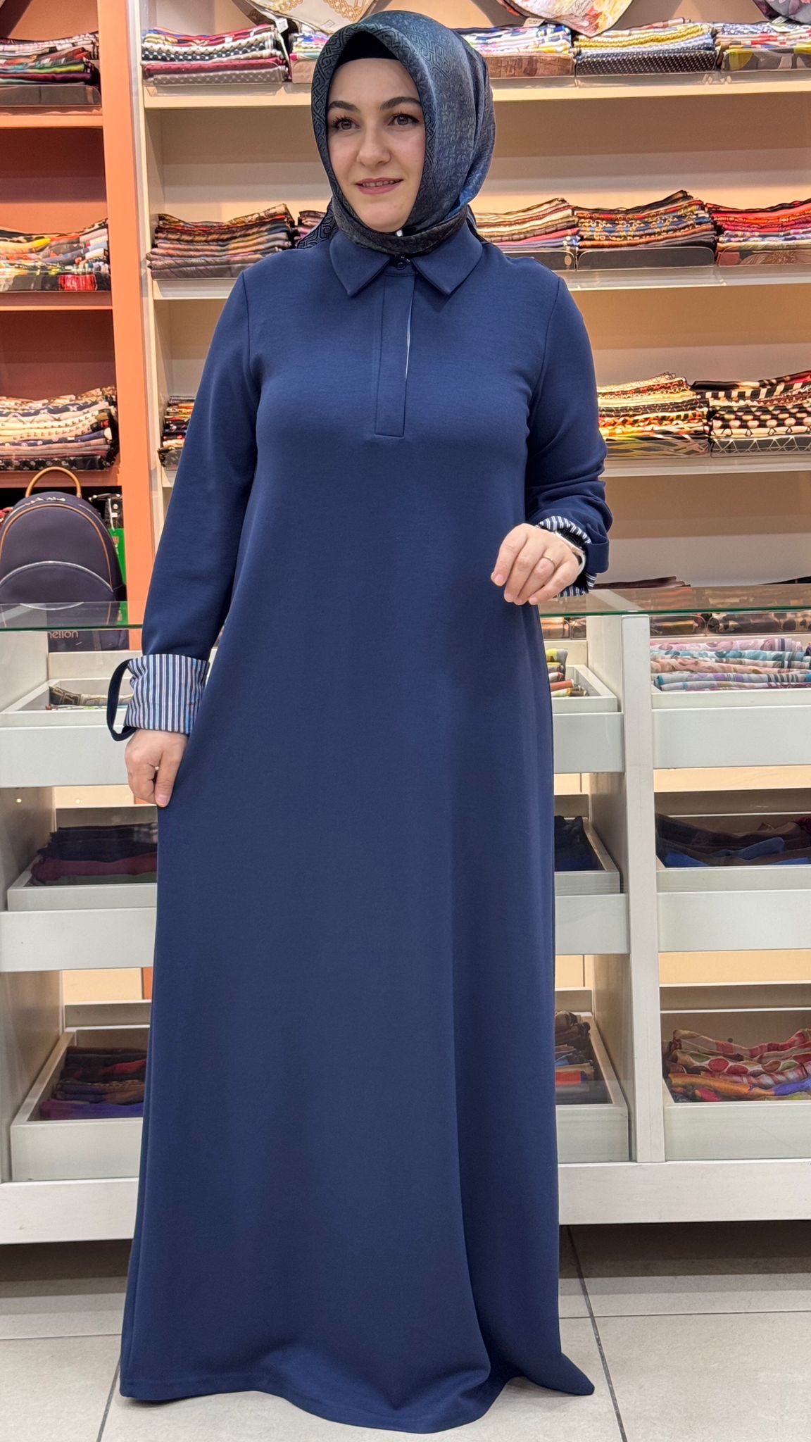 Puane - Kolu Çizgili Elbise Lacivert/12652