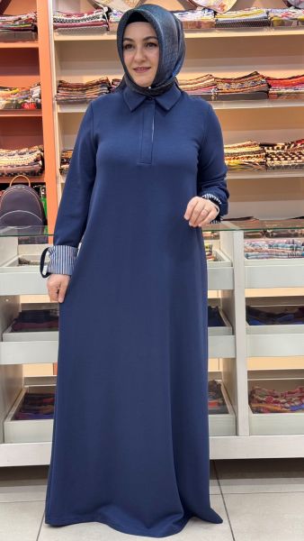 Kolu Çizgili Elbise Lacivert/12652