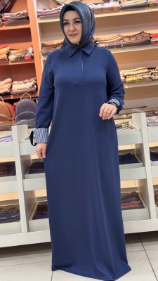 Kolu Çizgili Elbise Lacivert/12652 - Thumbnail