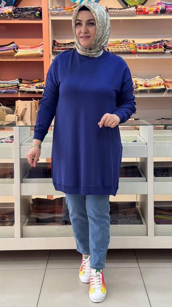 Kado - Kolu Düğmeli Sweat Tunik İndigo/251487