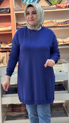 Kolu Düğmeli Sweat Tunik İndigo/251487 - Thumbnail