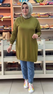 Kado - Kolu Düğmeli Sweat Tunik Yağ Yeşili/251487