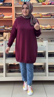 Kado - Kolu Düğmeli Sweat Tunik Bordo/251487