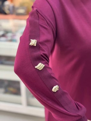 Kolu Düğmeli Sweat Tunik Bordo/251487 - Thumbnail