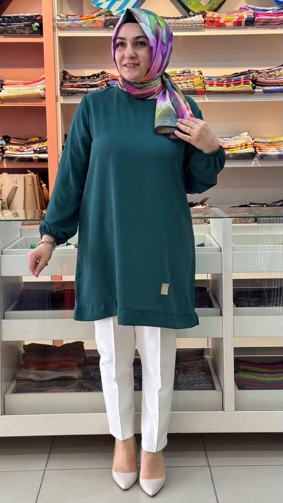 Kado - Kolu Lastikli Basic Ayrobin Tunik Zümrüt/251467