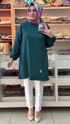Kado - Kolu Lastikli Basic Ayrobin Tunik Zümrüt/251467