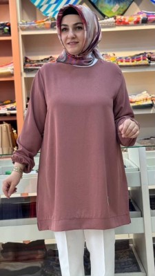 Kolu Lastikli Basic Ayrobin Tunik Gül/251467 - Thumbnail