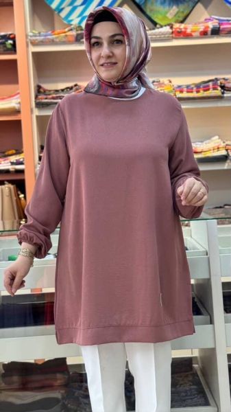 Kolu Lastikli Basic Ayrobin Tunik Gül/251467
