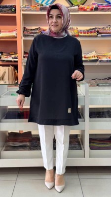 Kado - Kolu Lastikli Basic Ayrobin Tunik Siyah/251467
